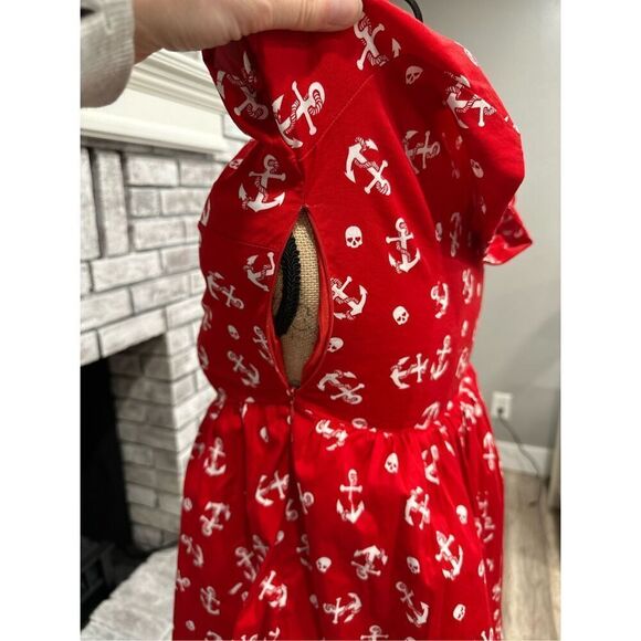 NWT Hot Topic Red Sailor Mini Dress Anchors & Skulls Medium Off Shoulder Lace Up - Picture 11 of 15